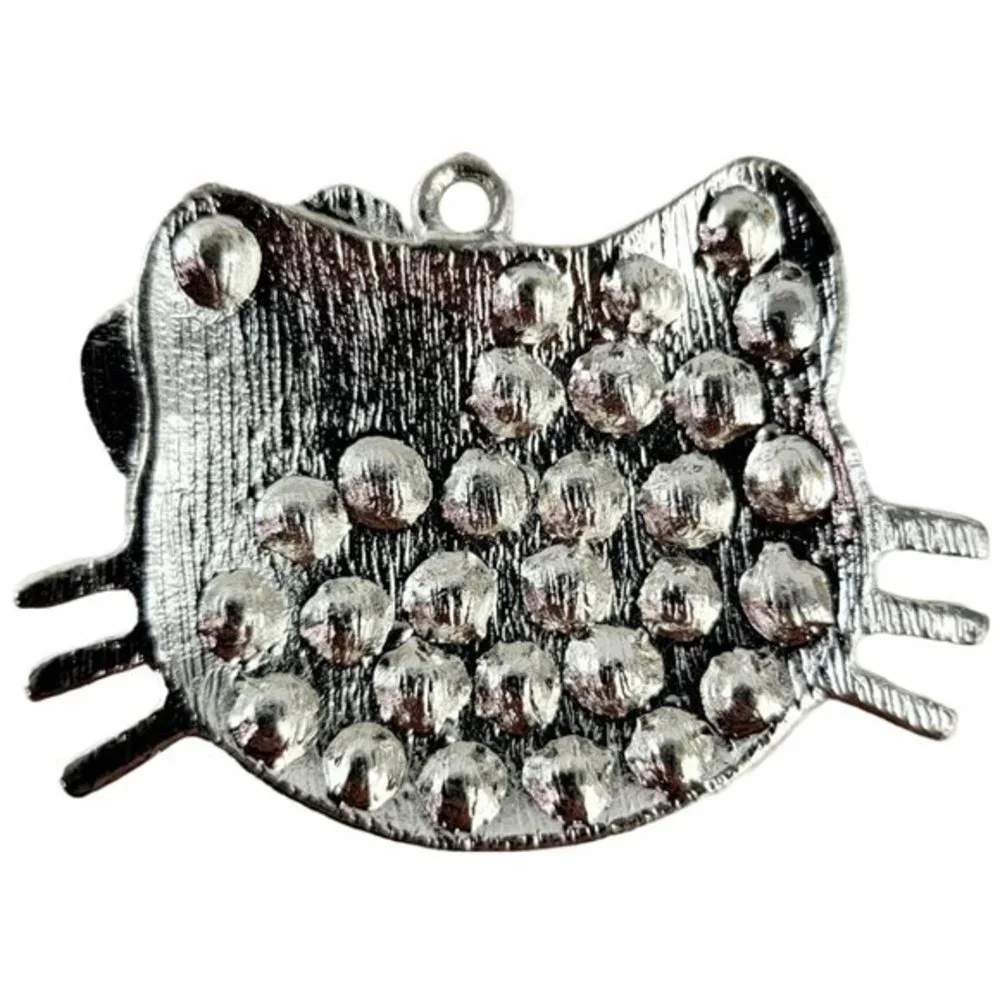 Hello‎ Kitty Silver Red Blue Rhinestone Bling Large Pendant 1.25 x 1.75in